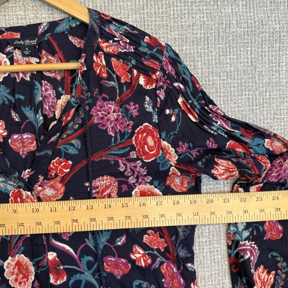 Lucky Brand Floral Print‎ Blouse Tassel V Neck Long Sleeve Top Sz S Boho Y2K 90s - Picture 14 of 14